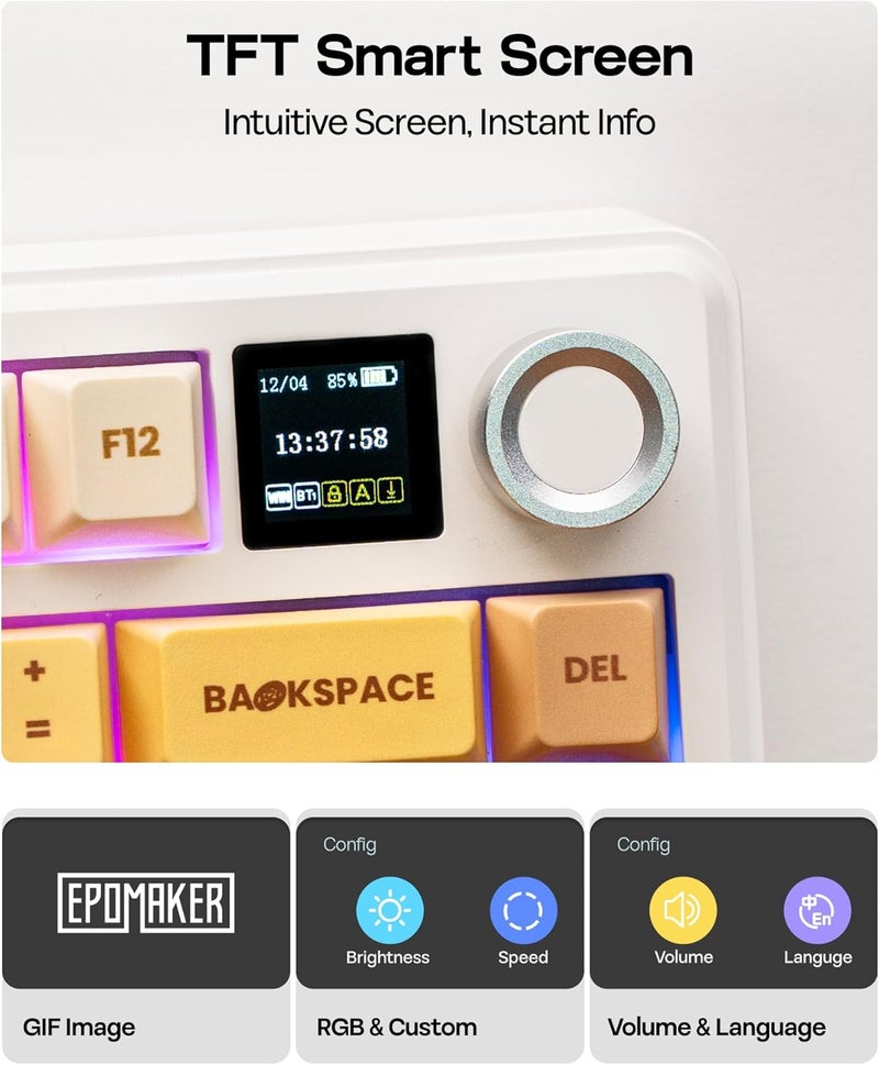 EPOMAKER X Aula F75 MAX Wireless Mechanical Keyboard with TFT Screen and Knob, Gasket Keyboard in 75% Layout, Hot Swappable Gaming Keyboard for PC/Mac/Linux (Caramel) - Image 3